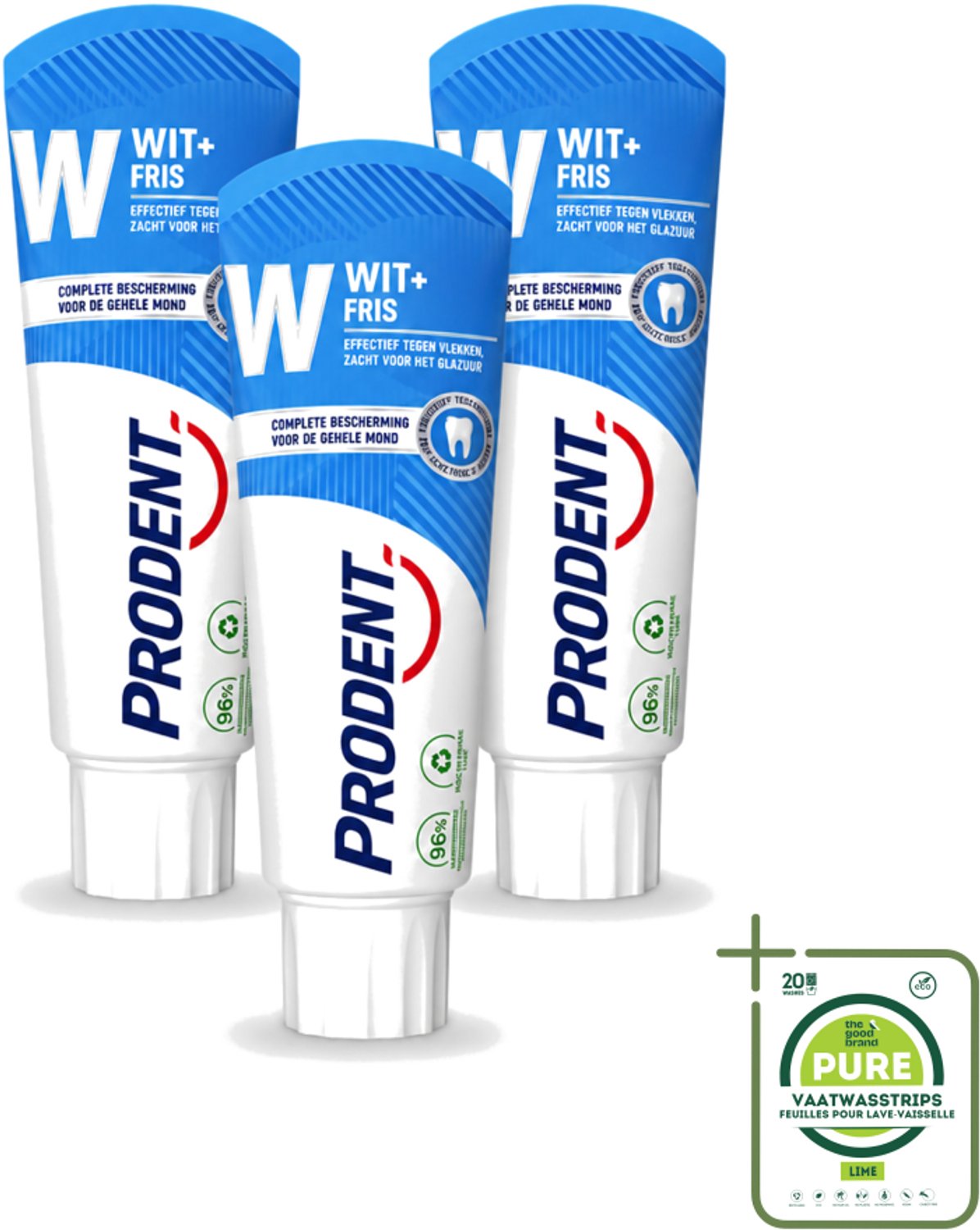 3 x Prodent – Tandpasta – Wit + Fris – Complete Bescherming – 75 ml - Grootverpakking - Vaatwasstrips - Tandpasta - Glazuur Bescherming - Vlekverwijdering - Wittere Tanden - Mondverzorging