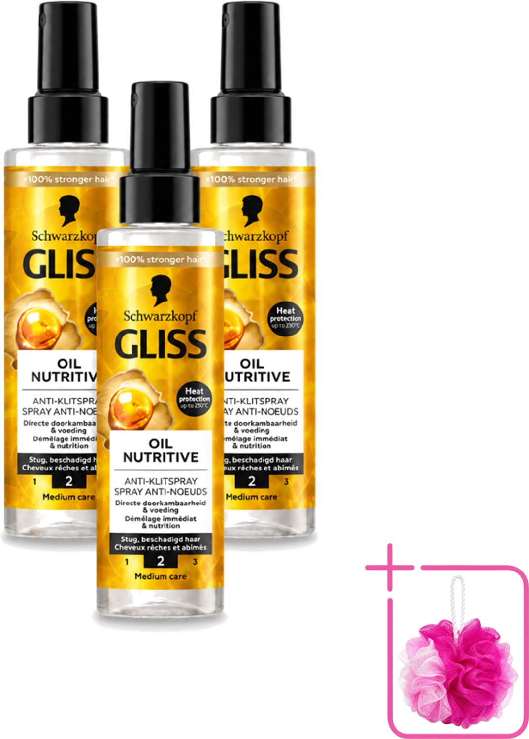 3 x Gliss - Hair Repair - Anti-Klitspray - Oil Nutritive - Makkelijk Doorkambaar Haar - 200 ml - Bulkverpakking - Anti-klit - Douchemop - Klitspray