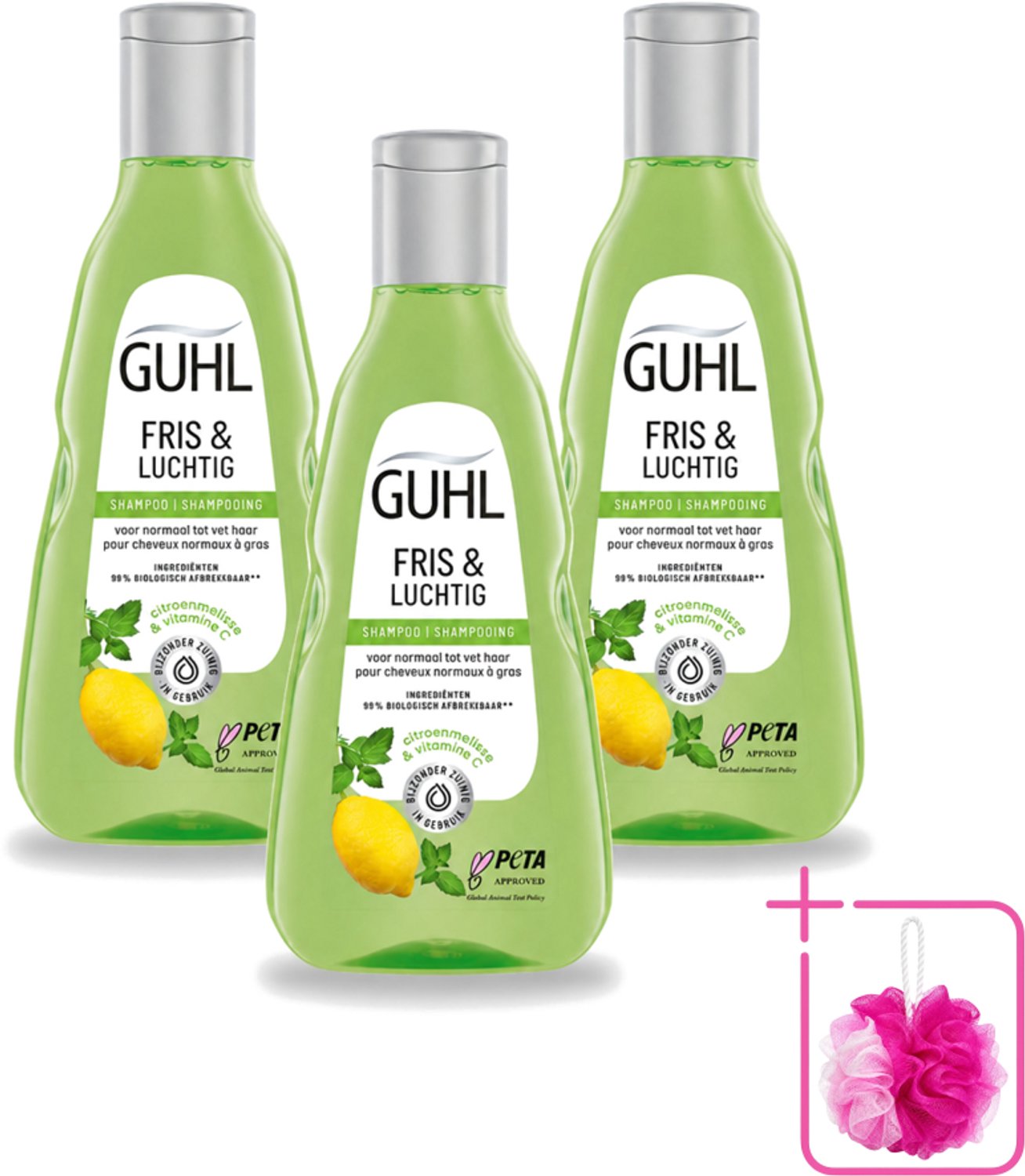 3 x Guhl - Shampoo - Fris & Luchtig - 250 ml - Bulkverpakking - Fris haar - Douchemop - Luchtig haar