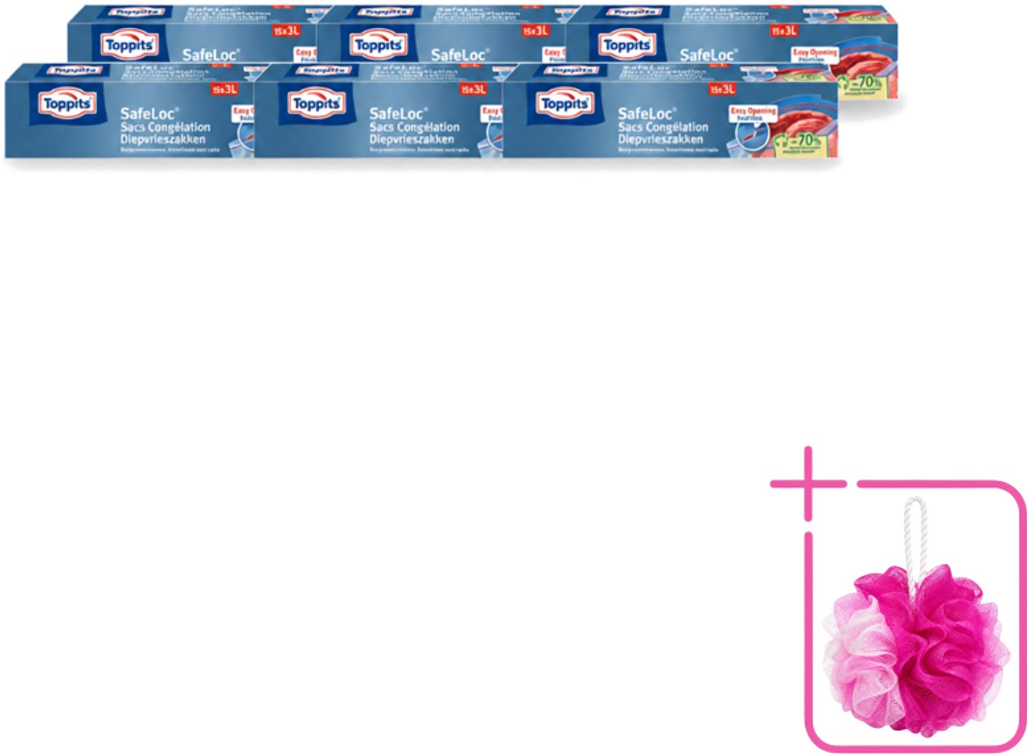 6 x Toppits – Safeloc Zip-Diepvrieszakken – 3 Liter – 15 Zakjes - Bulkverpakking - Diepvrieszakken - Douchemop - Dubbele sluiting