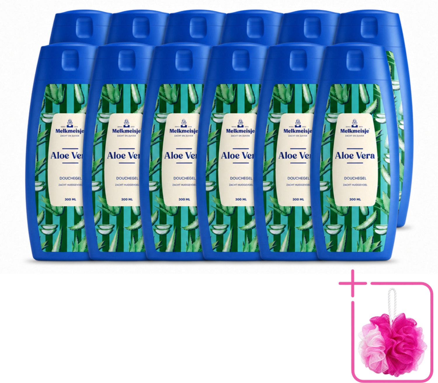 12 x Melkmeisje – Douchegel – Aloe Vera – Zacht Huidgevoel – 300 ml - Bulkverpakking - Bad en douche crème - Douchemop - Melkproteïnen