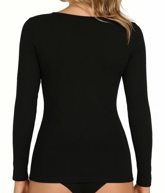 Entex dames thermo shirt lange mouw met kant - Zwart wollen ondershirt - Zwart / M — afbeelding 2
