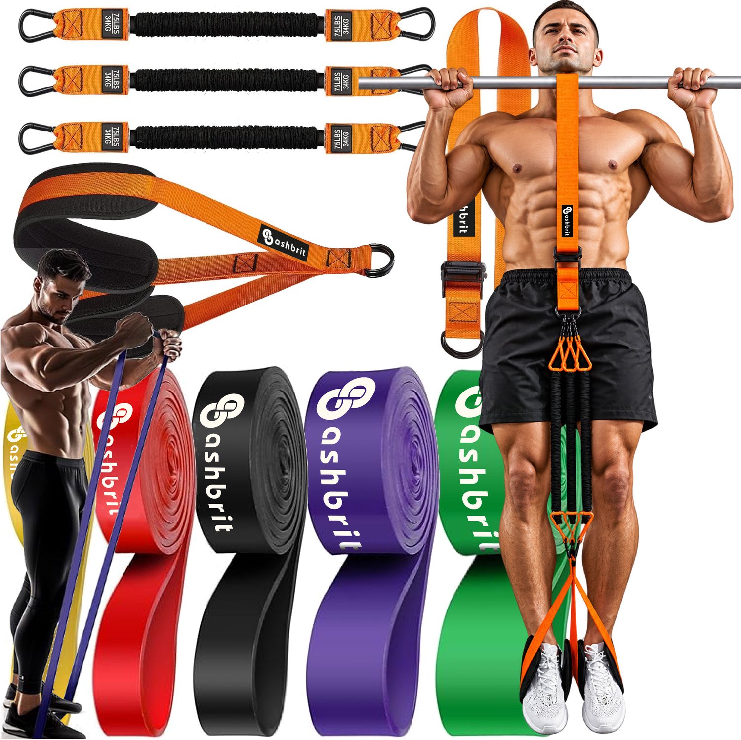 Ashbrit Pull-Up Pack – Pull Up Assistance Trainer met Weerstandsbanden – Complete Optrek Set