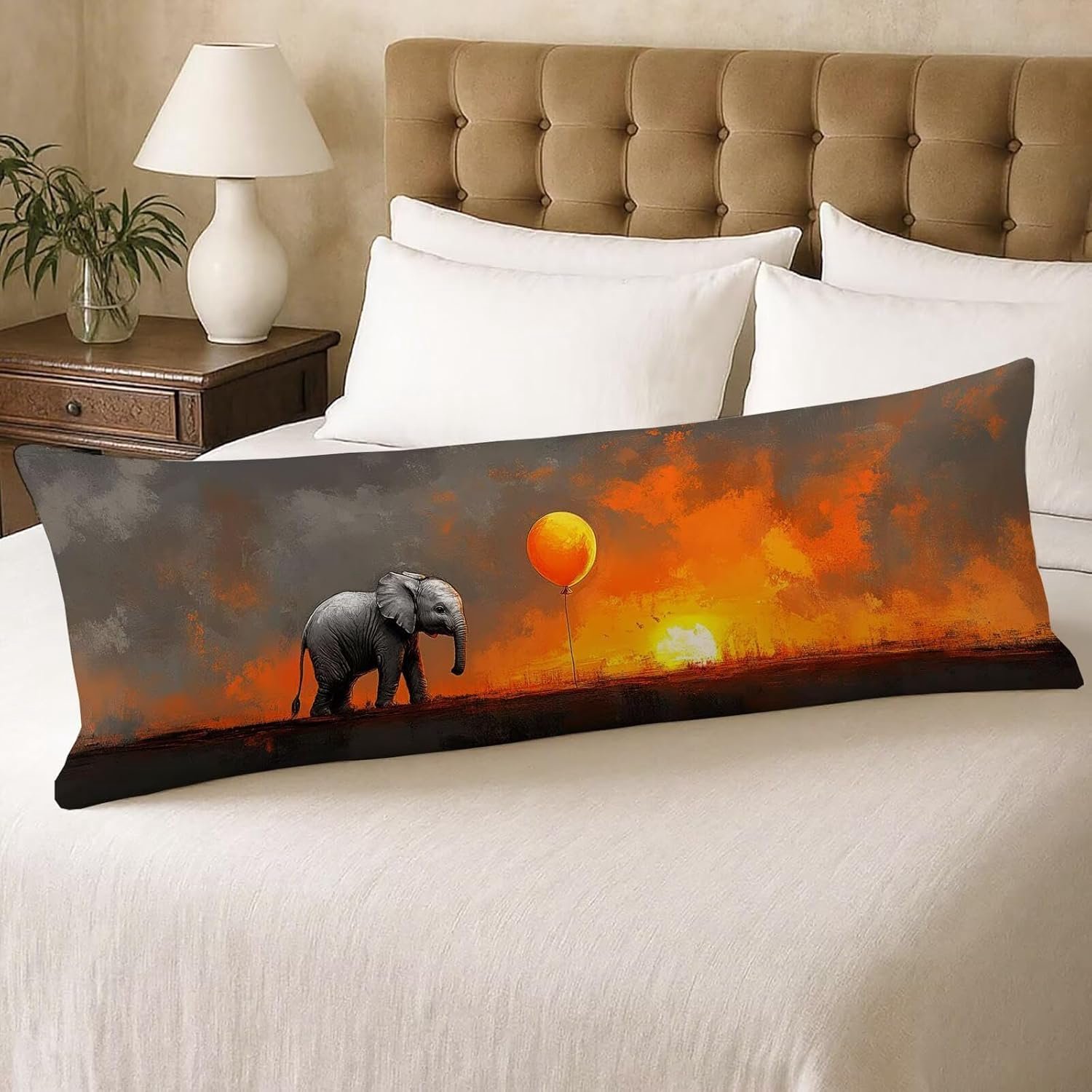 Dier zijslaapkussen, 60 x 180 cm, olifant, lang kussen om zijdelings te slapen, nekkussen, zacht fluwelen lendenkussen voor woonkamer, slaapkamer, bank, bed, U00-2
