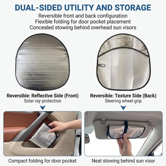 Stuurwiel Zonnescherm Auto, Zonwering Stuurhoes 40 cm Universeel, Zilver — afbeelding 2