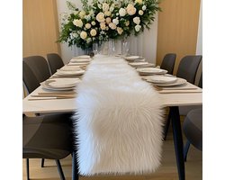 Luxe tafelloper van wit bont, perfect voor Thanksgiving, Kerstmis, feesten en bruiloften - Decoratief tapijt voor eettafel voegt elegantie en stijl toe aan je interieur (wit, 30 x 122 cm)