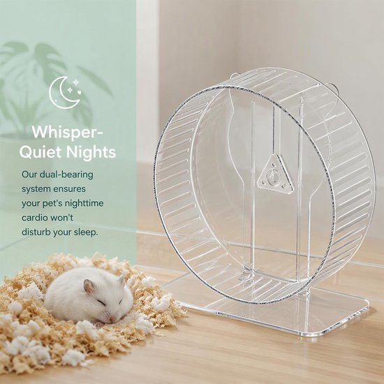 23,6 cm hamsterwiel: Silent hamsterwiel van transparant acryl, super stille hamster oefenwielen met in hoogte verstelbare standaard voor hamsters, gerbillen, chinchilla's en kleine dieren — afbeelding 3