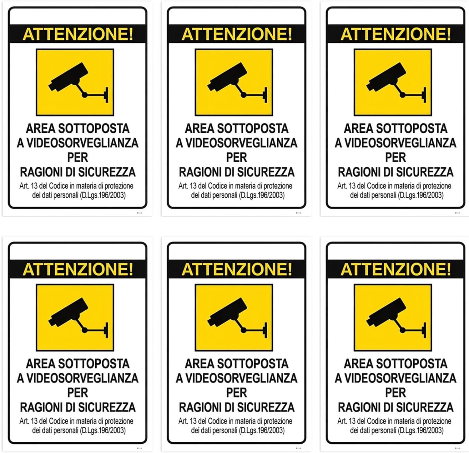6 Stuks Gele En Witte Bewakingsstickers, Waarschuwingsborden Voor Videobewakingsgebieden, Sterk Klevende Zelfklevende - ShopVlot