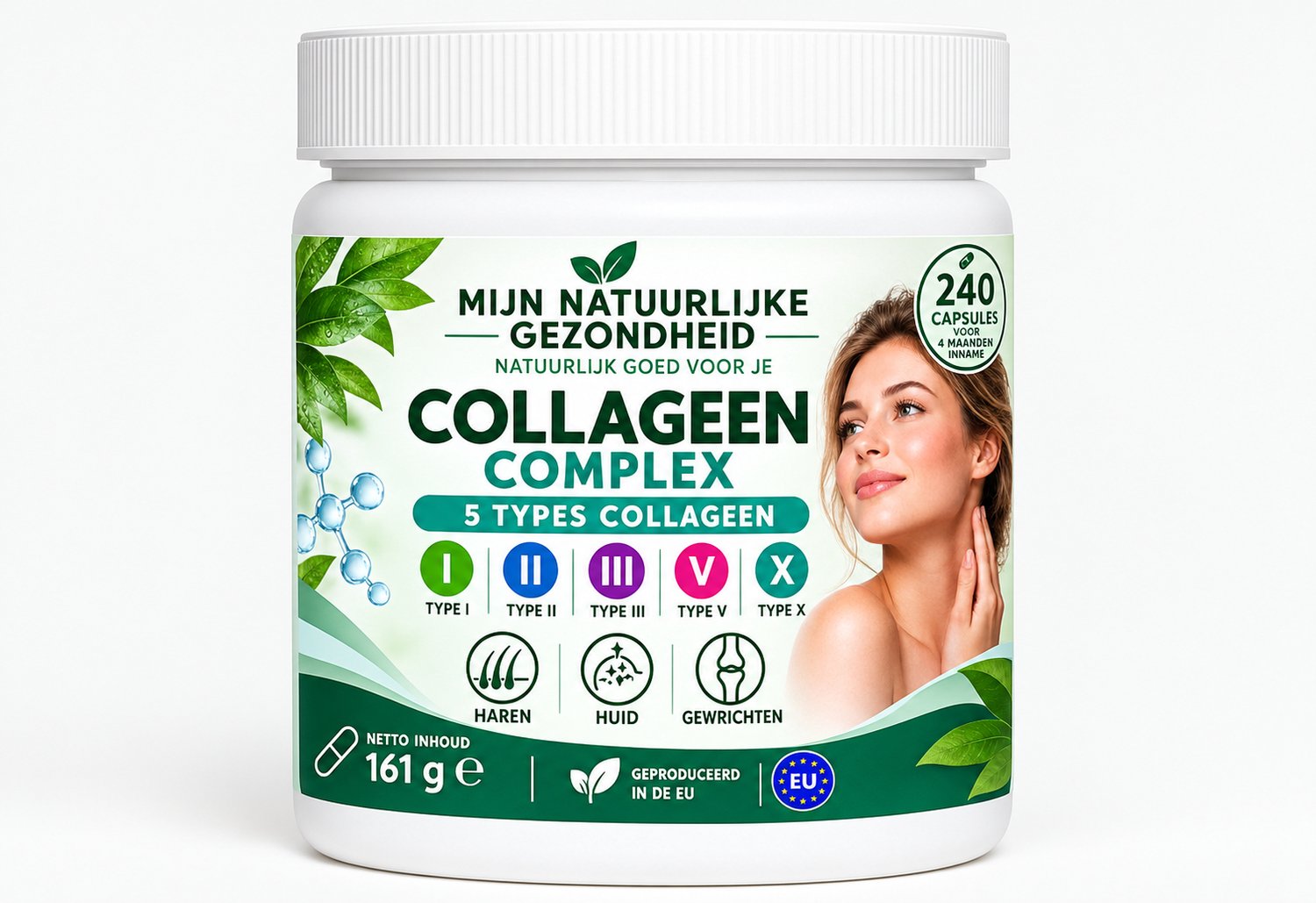 Mijn Natuurlijke Gezondheid COLLAGEEN COMPLEX – 240 capsules – 5 typen collageen I II III V X – met vitamine C, hyaluronzuur en biotine – 4 maanden