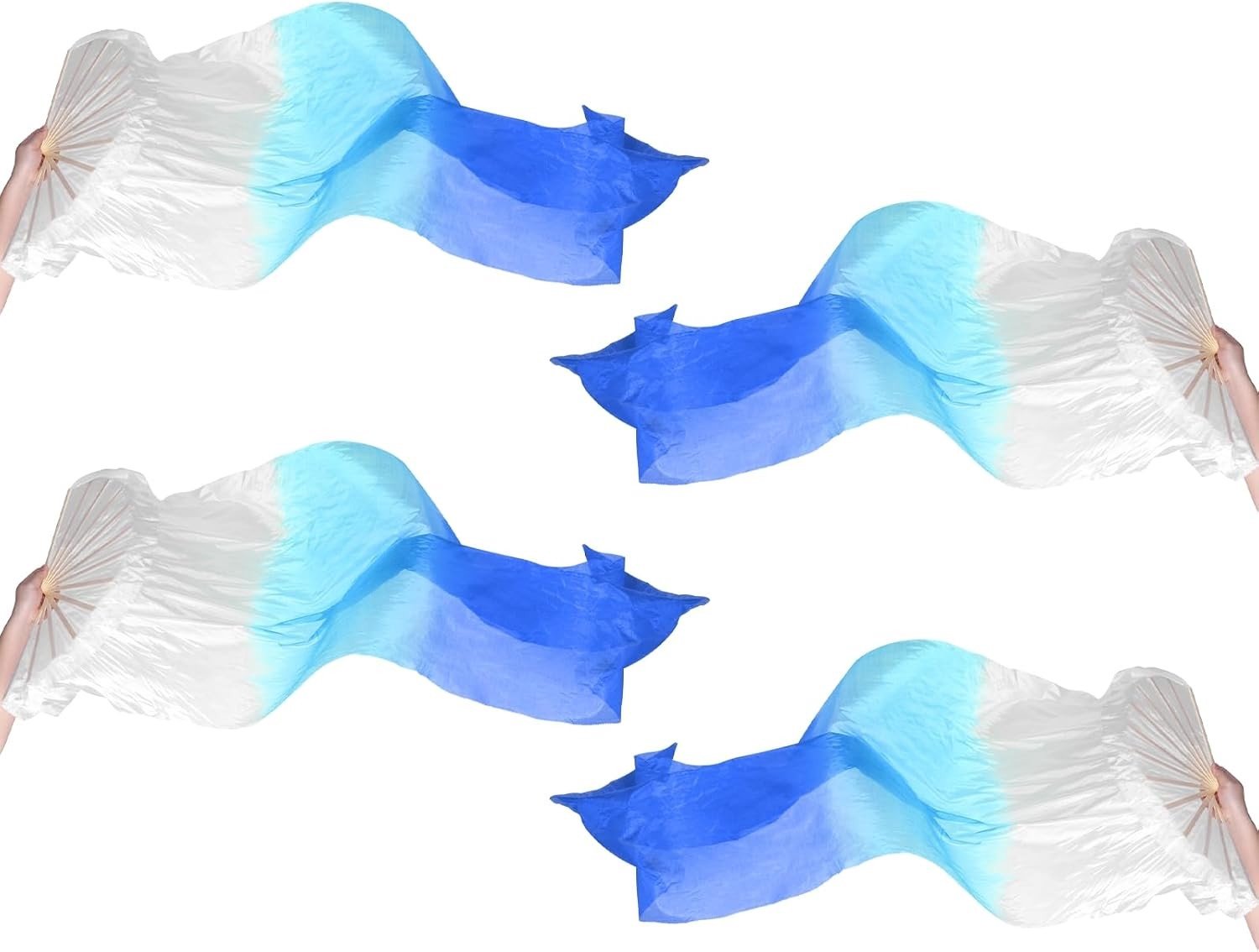 Belly Dance Zijde Vouwventilator 71 inch, 2 Paar (Links + Rechts) voor Dansprestaties in Wit en Blauw Gradient