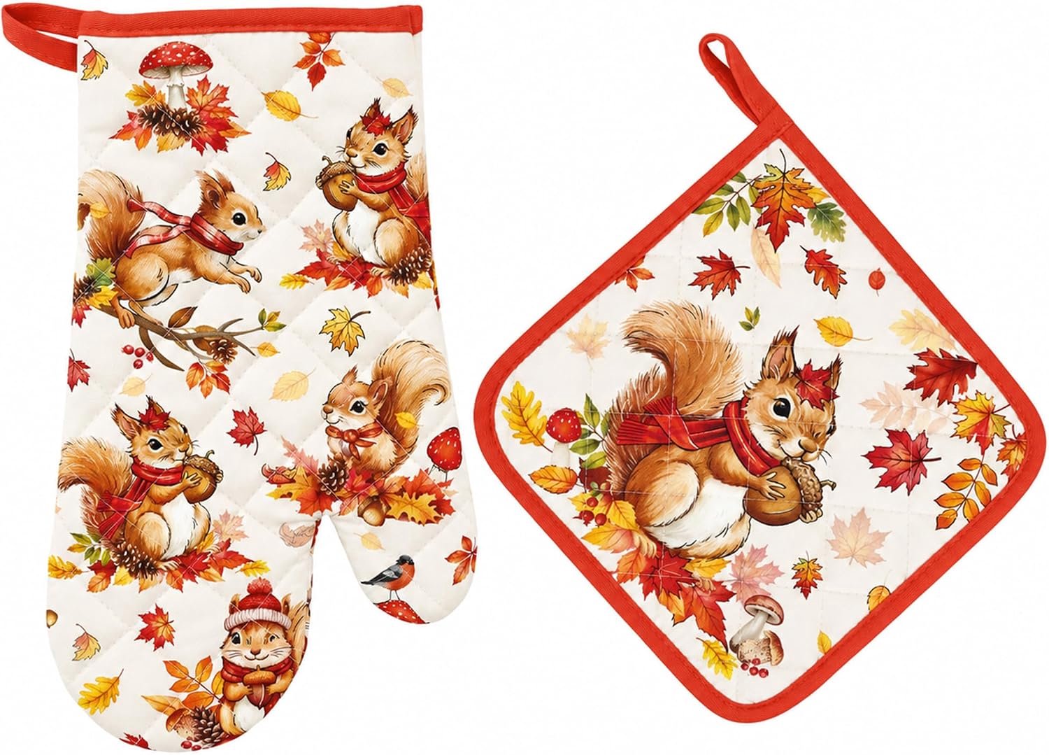 Herfst eekhoorntje ovenwanten set, 100% katoen, set van 2