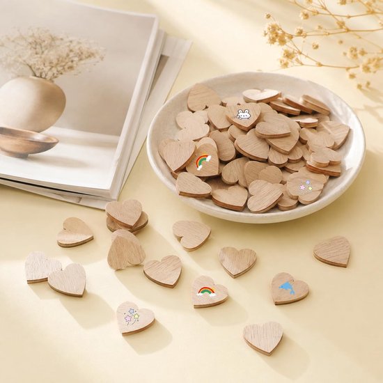 100 stuks houten hartjes, decoratie, 2 cm, kleine houten harten om te — afbeelding 5