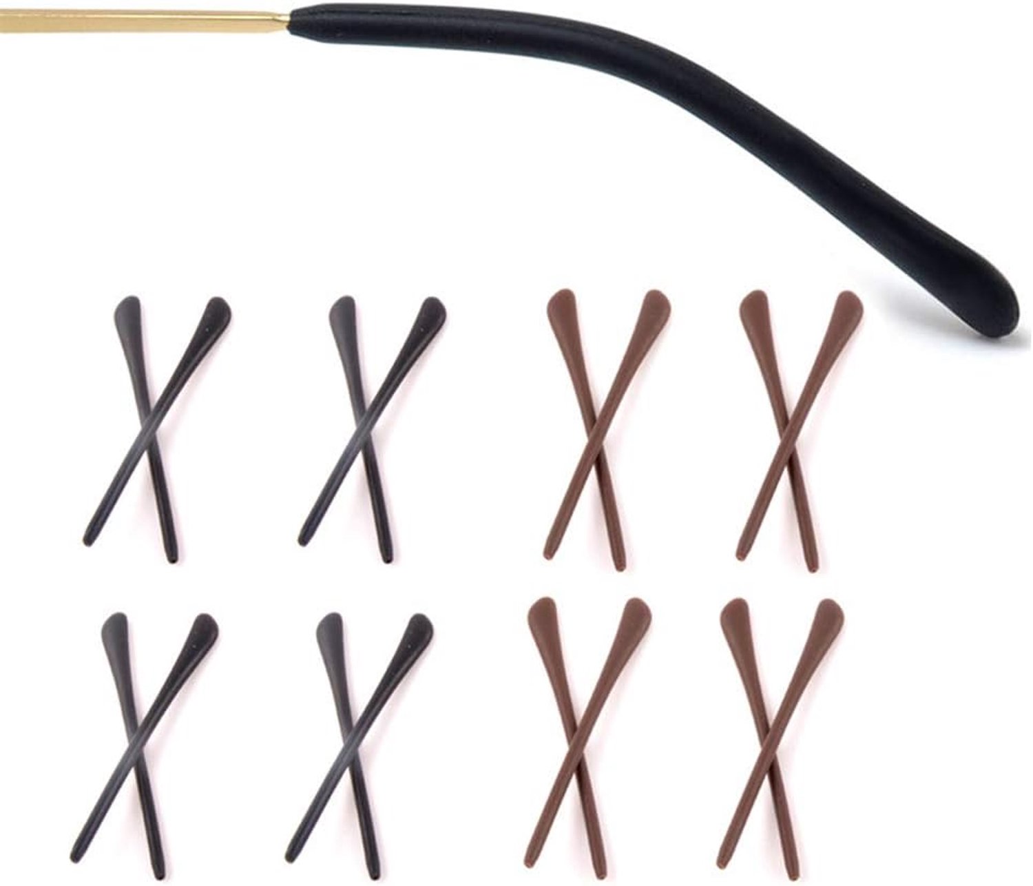 8 paar siliconen antisliphoezen, antislip, zachte antislip brillenpootreparatie, zwart/bruin, M