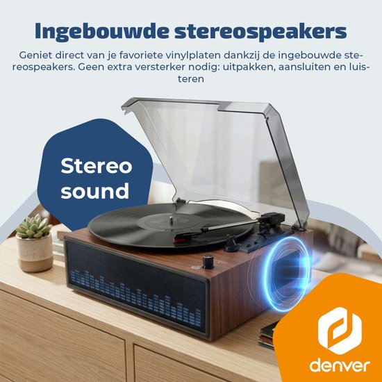 Denver Platenspeler - Ingebouwde speakers - Lichteffecten - Auto stop - Bluetooth - RCA output - Keramische naald - VBS271 — afbeelding 4