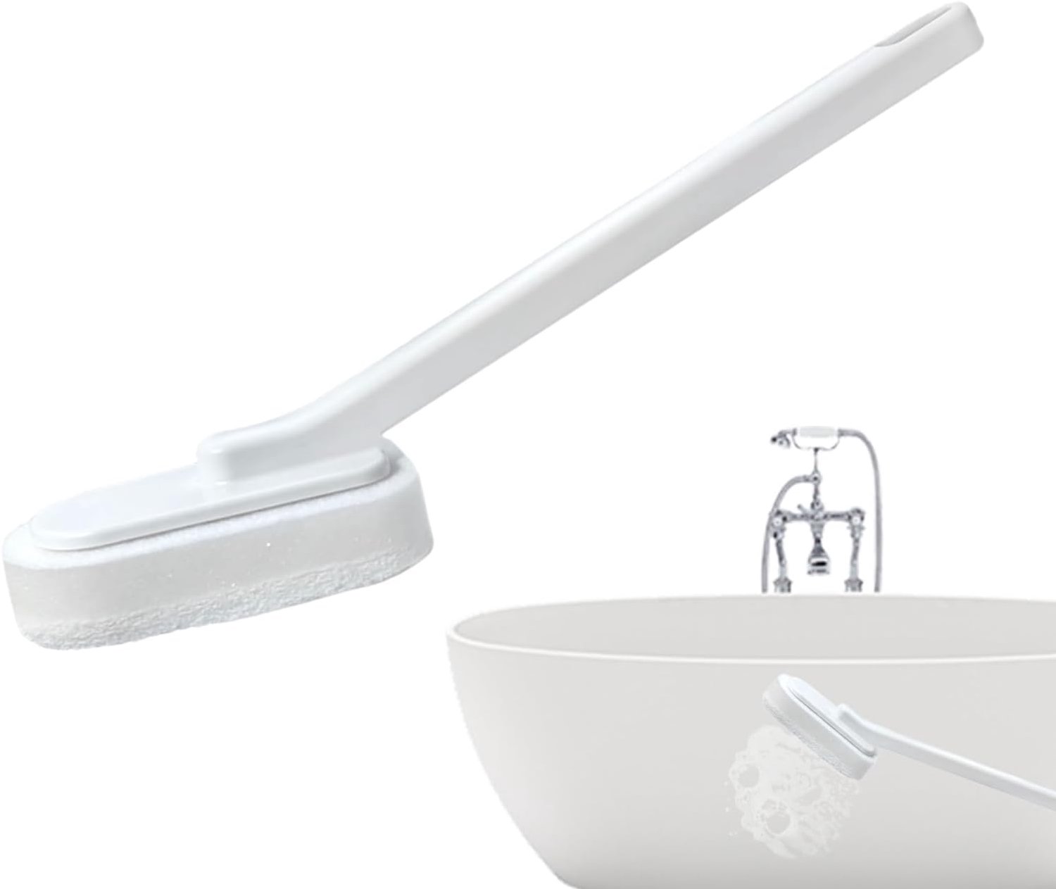 Spons met lange steel – herbruikbare badkamerreinigingsborstel, wasbare keukenwandschrobber | Uitgebreide handgreep schuimreiniger, wanddweil, ergonomisch wattenstaafgereedschap voor douche, vloer