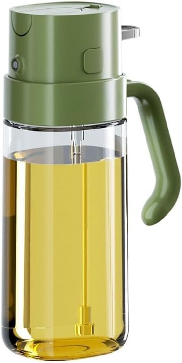 Rocky Green Glazen oliefles - Spray & Pour, Keuken Olie Fles 550ML Grote Capaciteit Mist Spray Fles (Wit/Groen/Grijs) (groen)