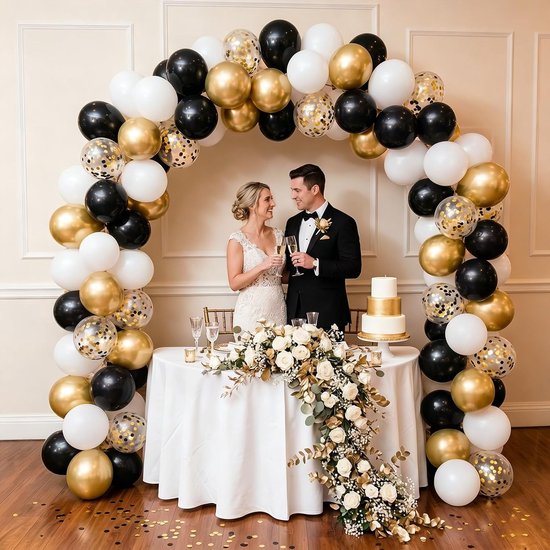 Zwarte en gouden ballonnen 68 stuks, 30 cm helium witgoud en zwarte ballonnen gouden confetti ballonnen verjaardagsdecoraties voor vrouwen mannen bruiloft afstuderen pensioen verjaardagsfeestje — afbeelding 3