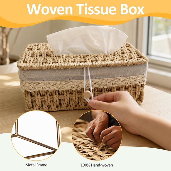2 stuks tissueboxen, dispenser voor vochtige doekjes, geweven — afbeelding 2