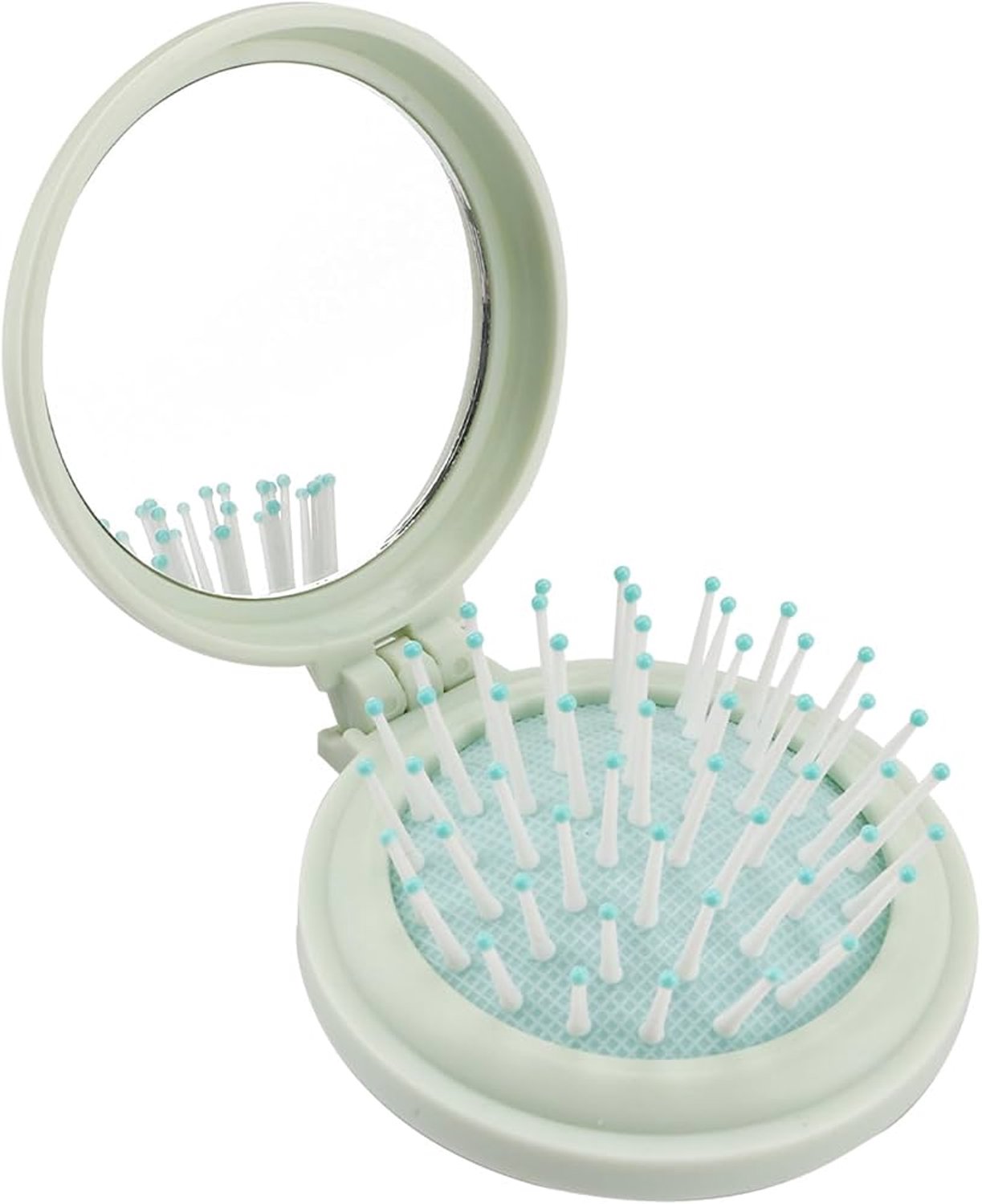 Zenner pocket brush mint green - 2 in 1 haarborstel en spiegel - travel opvouwbaar - borstel klein