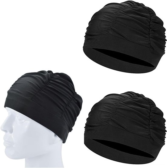 2 stuks dames badmuts, geplooide badmuts, zeer elastisch nylonmateriaal, geen drukgevoel op het hoofd, ademend, badmuts voor volwassenen, badmuts voor lang haar, zomer, strand, zwembad — afbeelding 5