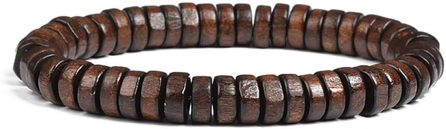 Cilindrische Houten Kralen Met Natuursteen Armband Voor Mannen Vrouwen Elastische Touw Gele Steen En Houten Bangle, 21cm-8.3inch, Steen Emaille Glas, Zirkonia Agaat obsidiaan