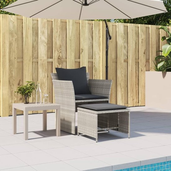 Poly rattan weerbestendig met voetensteun lichtgrijs — afbeelding 2