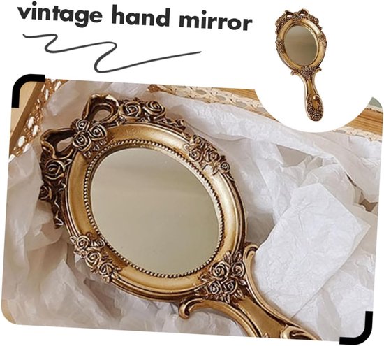 2stuks Retro Handspiegel Met Handvat Vintage Handspiegel Voor Vrouwen Compact Reismirror Voor Make-up Lichtgewicht Draagbaar Voor Thuis Onderweg — afbeelding 4