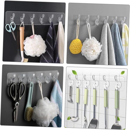 10 Stuks Muur gemonteerde opslag plakkerige haak hanger thuis rij haak schappen Thuis Haken organisatoren opslaggerei hangende haak hangende keuken organizer p.p Transparant — afbeelding 5