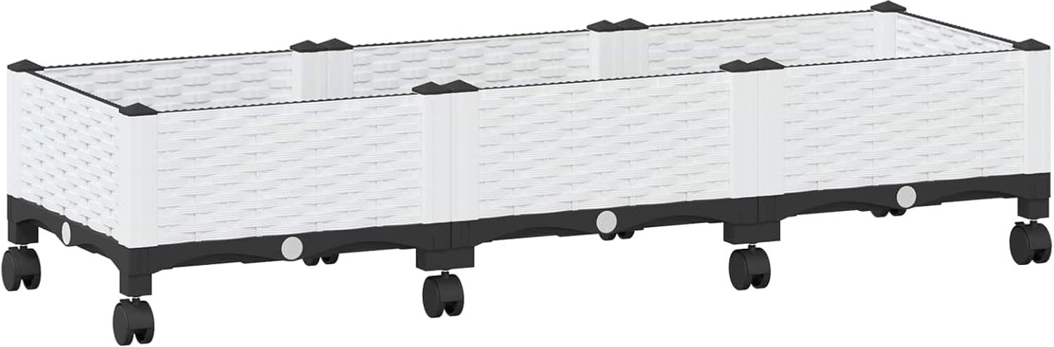 Bloembak met wieltjes, wit, 120 x 40 x 33 cm, van polypropyleen