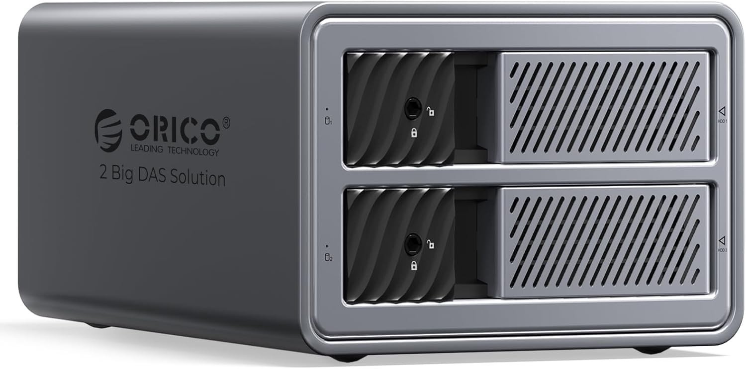 Aluminium RAID Behuizing voor 2 Hard Drives, USB 3.0 Docking Station voor 3.5 Inch HDD tot 2x 22TB, Ondersteunt RAID 0/1 en Snelle Gegevensoverdracht