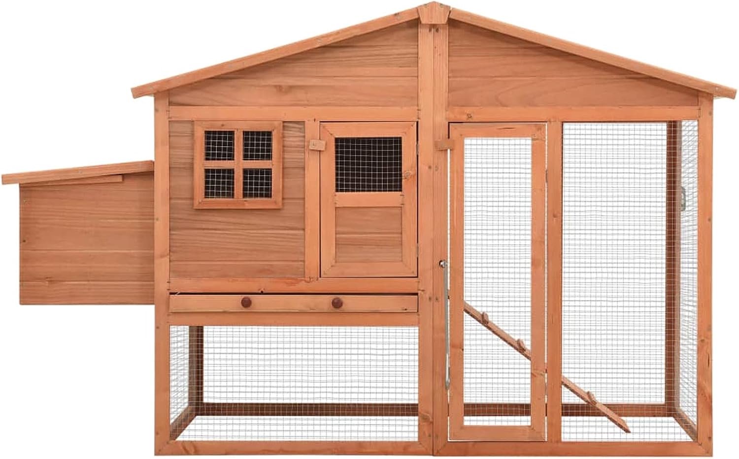 Kippenhok met nestkast, massief dennenhout, outdoor, konijnenhok, kippenhok met ventilatiedeur, verwijderbare lade en helling, kippennestkast