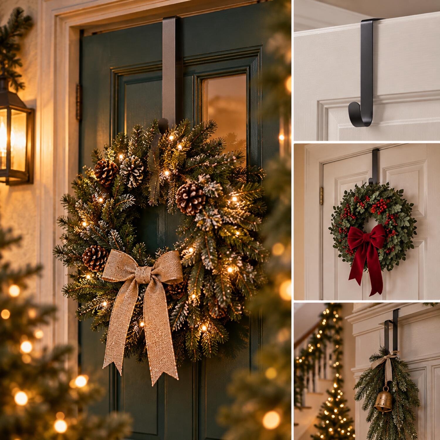 Decoris Kerstkrans hanger - 3x - 28 cm - ijzer - kerstkransen ophangen - deurhanger/haak - deurhanger – foto 3