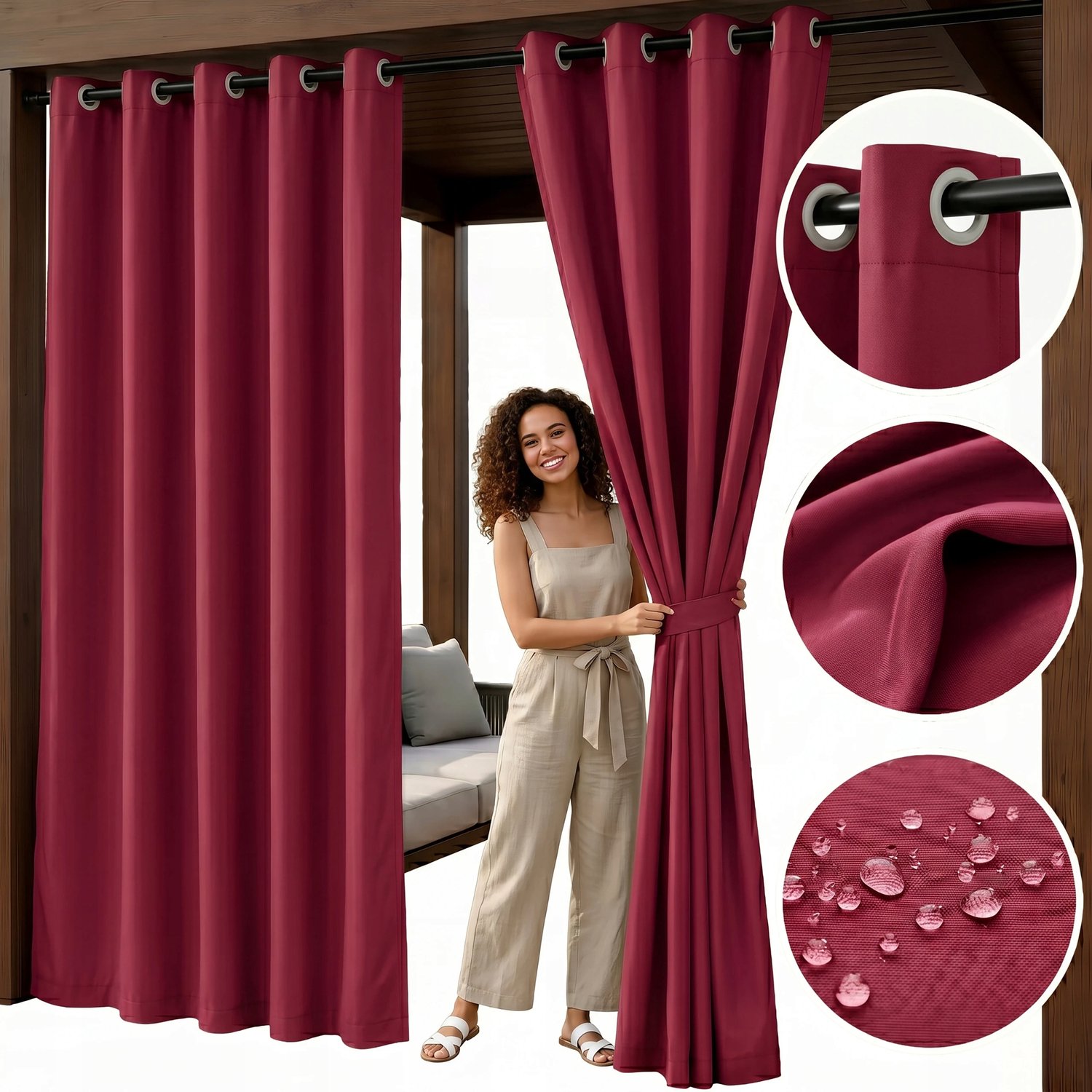 Waterdicht Gordijn voor Buiten 155x190 cm - Bordeaux Rood