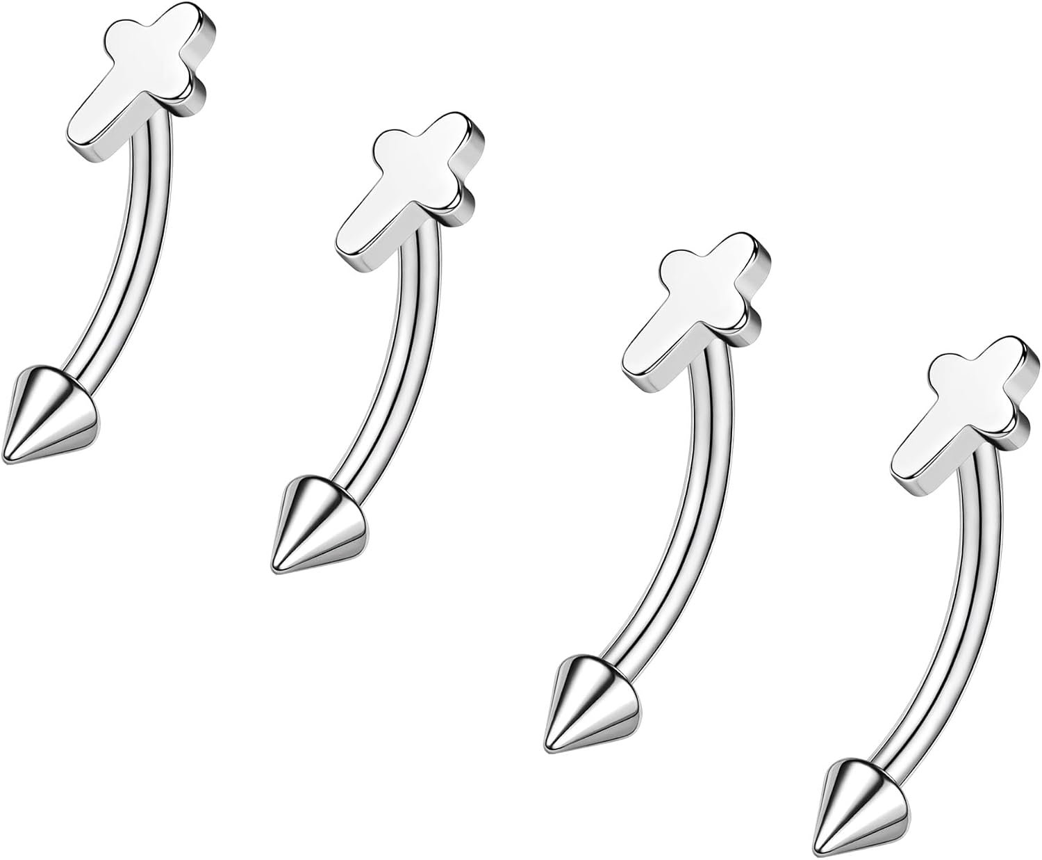 ZS 2 paar roestvrij stalen wenkbrauwringen, 16G gebogen navelringen, navel barbell helix daith tragus oorbellen, 8/10 mm spike, verticale labret lippiercing, sieraden