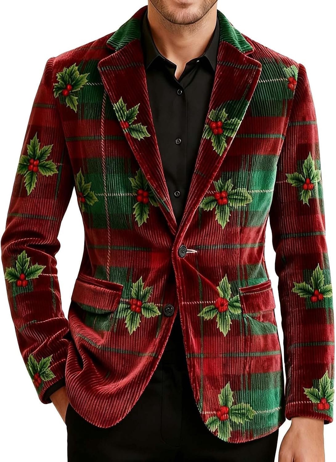 Générique Elegante fluwelen jas met print, ideaal voor eindexamenfeesten, casual en formele gelegenheden, perfect voor feesten en evenementen. (Rood, XL)