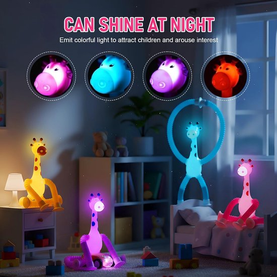 Telescopische giraffe met zuignap voor kinderen – 4 stuks kleurrijk sensorisch speelgoed, uittrekbaar, stressverminderend en educatief – ideaal cadeau 2-6 jaar — afbeelding 4