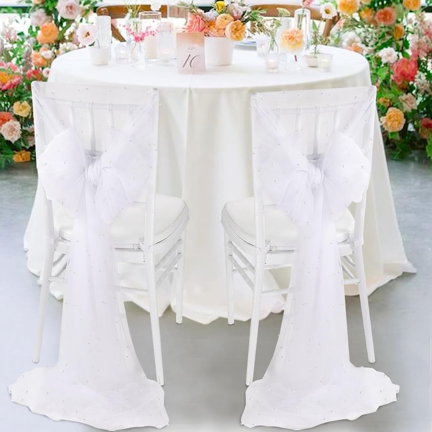 Witte Parels Tafelkleed Dunne Chiffon Stof 3 Yards 160 x 279 cm voor Bruiloften, Bruidsgeschenken, Strikken, Kanten Tafelloper Decoratie