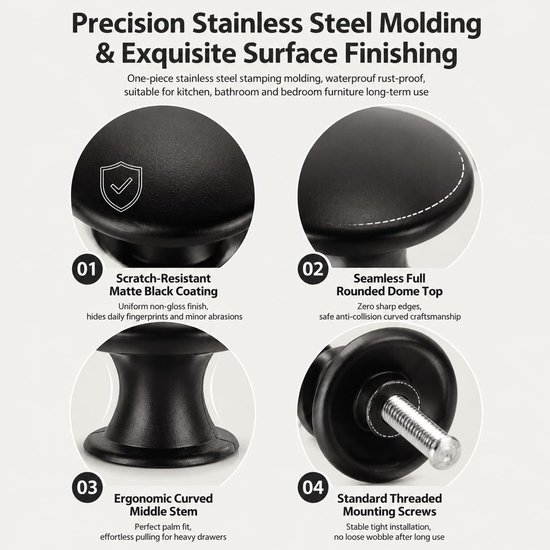 12 stuks deurknoppen voor kasten, ronde handgreep, meubelknop, keuken, zinklegering, meubelgreep voor keuken, badkamer, kast, lade, commode, kast, zwart — afbeelding 3