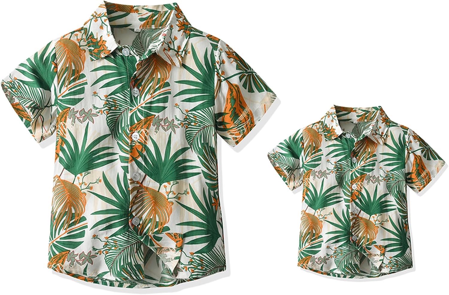 Bijpassend Hawaïaans overhemd voor heren voor heren zomer strand korte mouwen shirts bladeren print vakantie tops