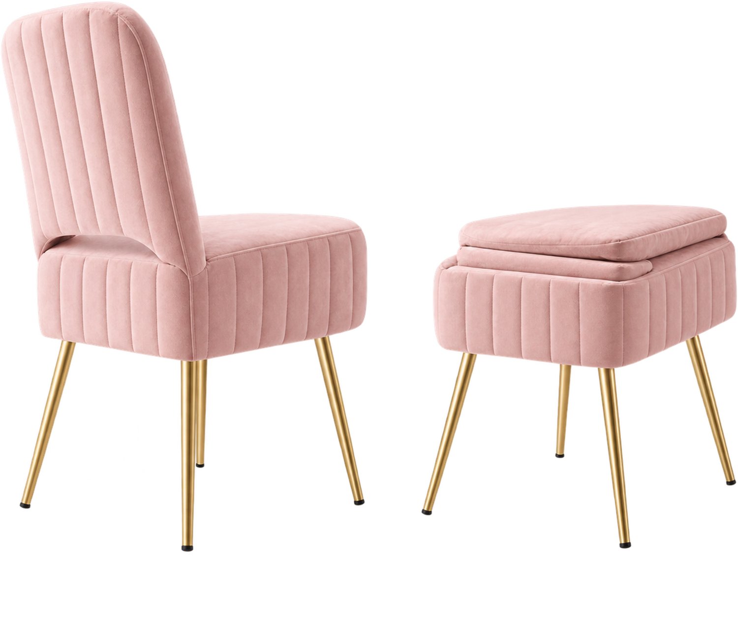 Lamor Kaptafel Kruk - Pluche Stoel - Stoelen - Krukken - 2 in 1 - Teddy - Opbergruimte - Roze - Ruimtebesparend - 83,8x40,1x49 cm