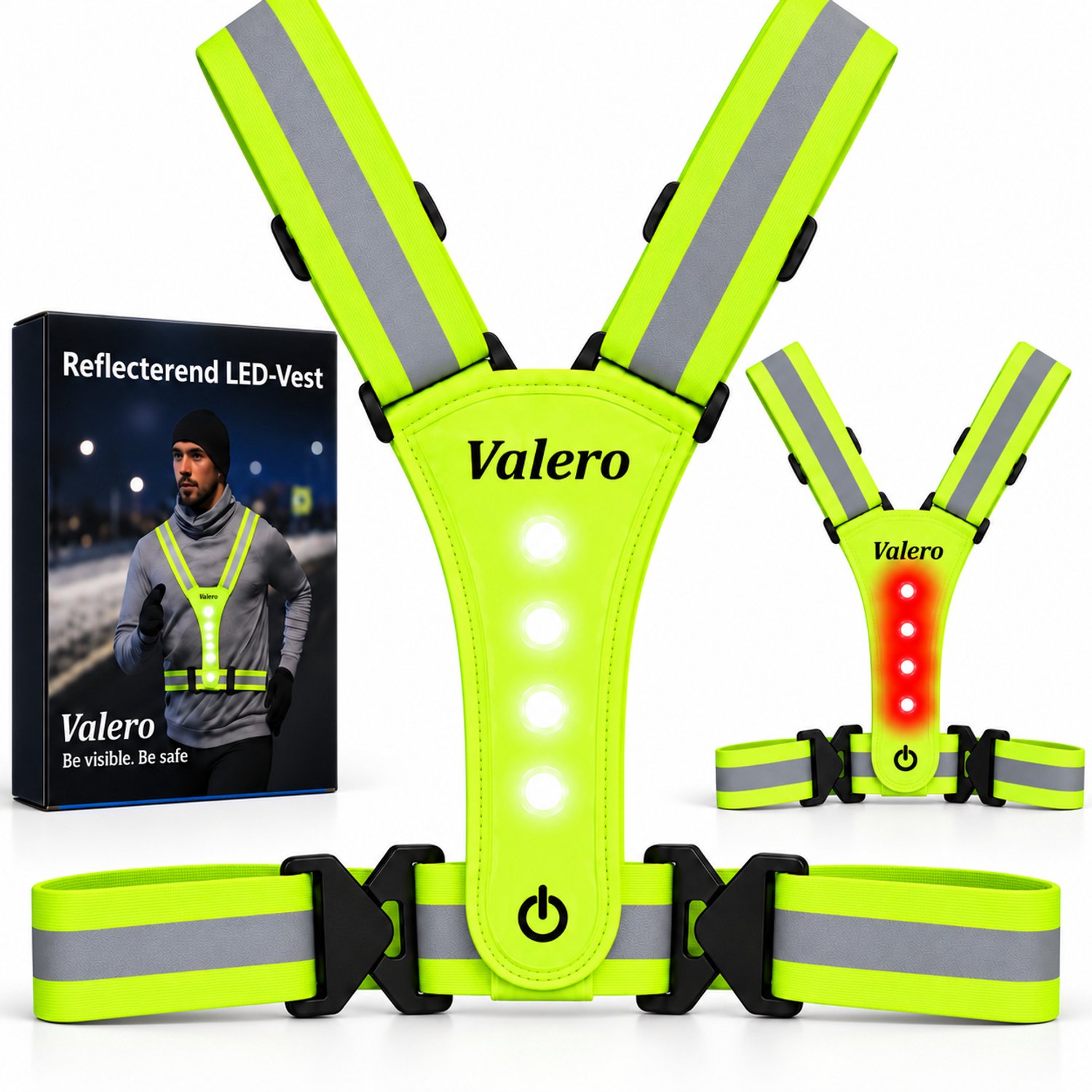 Valero Reflecterend LED Hardloopvest – Veiligheidsvest met Verlichting – Waterbestendig – Hardlopen, Fietsen & Wandelen