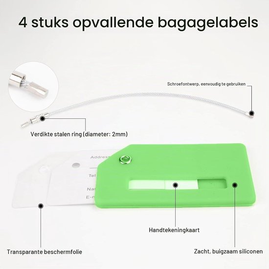 4 stuks kofferriemen, 4 stuks kofferlabels en 2 stuks riemen voor extra bagage, kofferbandriem, verstelbare kofferbanden, opvallende bagageriem voor koffer, oranje, gemengde kleuren — afbeelding 2