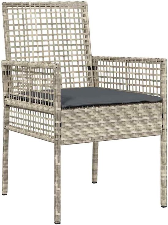 Poly rattan gehard glas moderne eettafelset 5 delig lichtgrijs 150x90x75 cm — afbeelding 3
