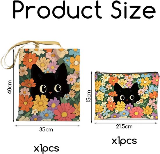 2 Stuks Zwarte Katten Canvas Tassen, Dagelijkse Reisbenodigdheden, Geschikt Als Cadeau Voor Moeders En Vrienden. — afbeelding 4