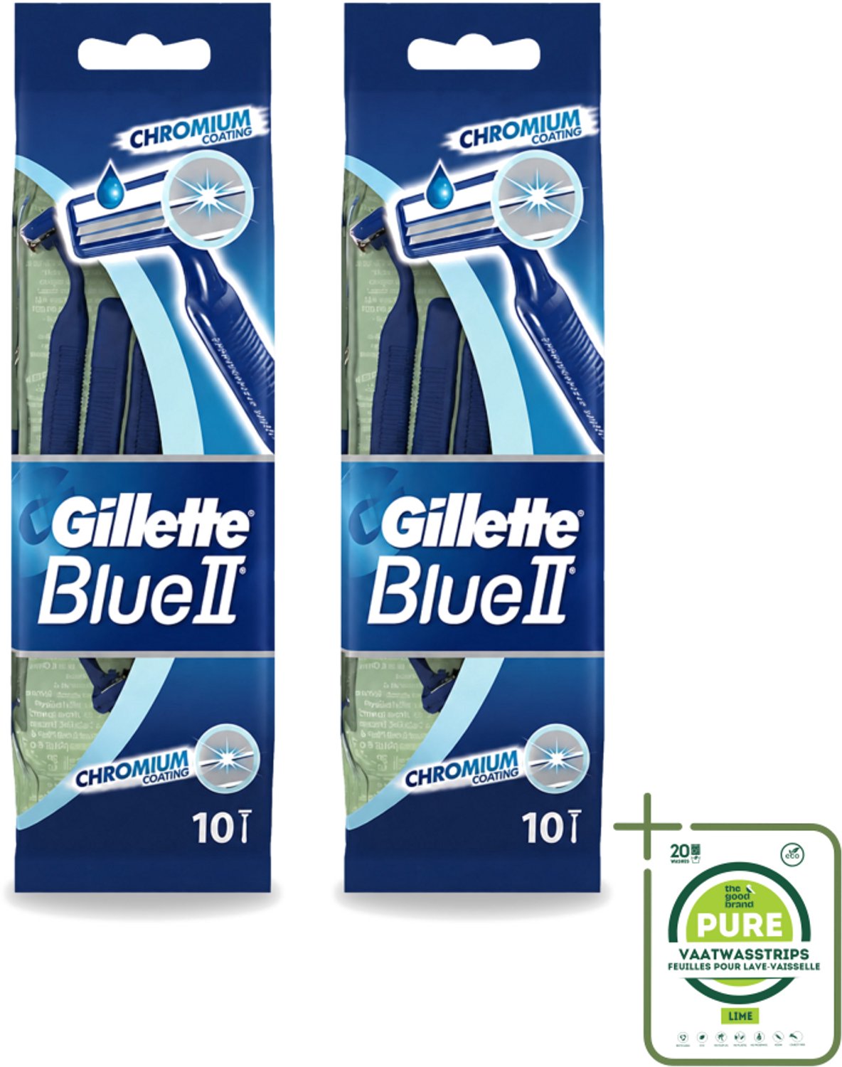 2 x Gillette - Blue 2 - Wegwerpscheermesjes - Chromium Coating - 10 Scheermesjes - Grootverpakking - Scheermesje - Wegwerpscheermesje - Gillette - Gromium Coating - Comfortabel Scheren