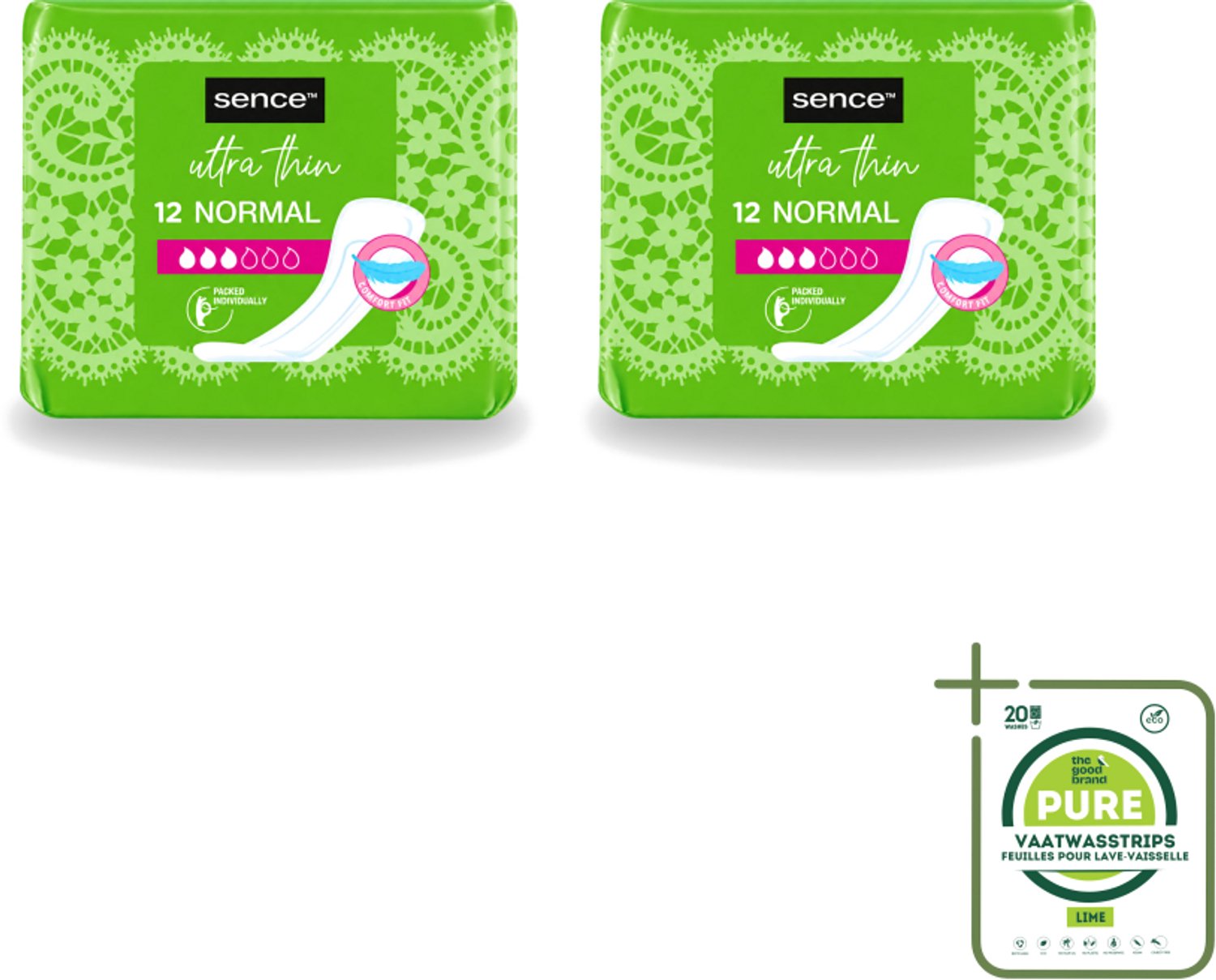 2 x Sence - Normaal - Maandverband - Zonder Vleugels - 12 Maandverbanden - Grootverpakking - Vaatwasstrips - Maandverband - Menstruatie - Hygiëne - Absorptie - Comfort
