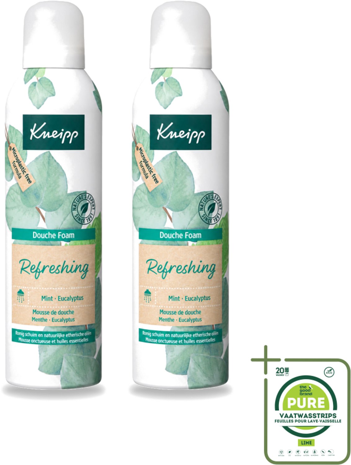 2 x Kneipp - Douchefoam - Mint & Eucalyptus - Vegan - 200 ml - Grootverpakking - Vaatwasstrips - Douchefoam - Mint En Eucalyptus - Natuurlijke Douchegel - Vegan Douchefoam - Verkwikkend Schuim