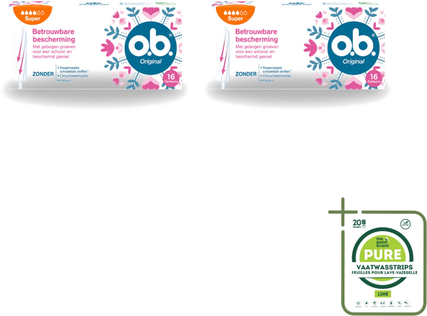 2 x o.b. Tampons - Original Super - Gebogen Groeven - Voor Betrouwbare Bescherming - 16 Tampons - Grootverpakking - Tampons - Menstruatiebescherming - Gebogen Groeven - StayDry - Plantaardige Kern