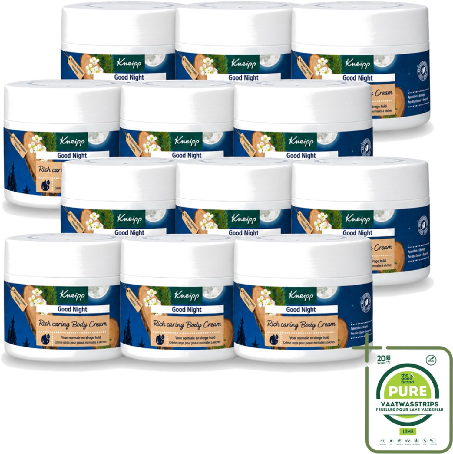 12 x Kneipp – Bodycrème – Good Night Alpenden & Amyris – 200 ml - Grootverpakking - Vaatwasstrips - Nachtverzorging - Ontspanning - Slaap - Stress - Huidverzorging