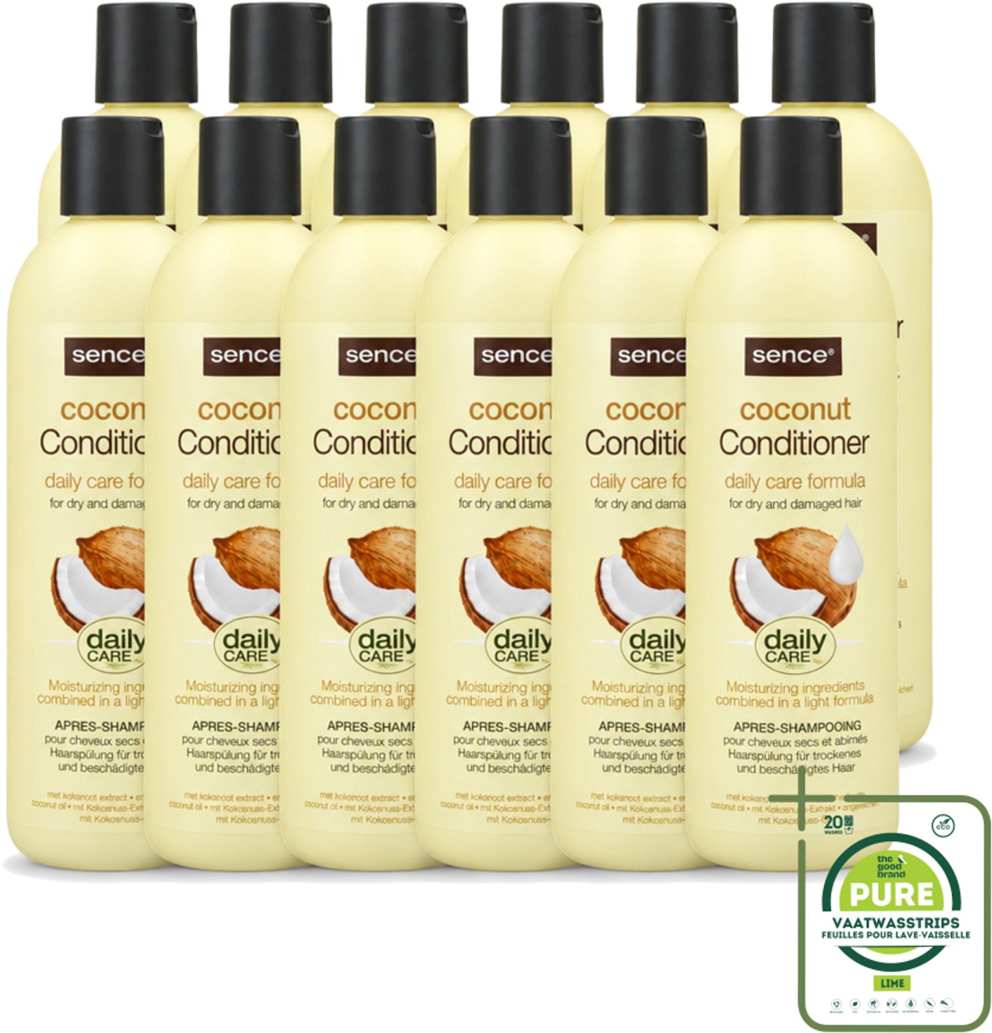 12 x Sence – Conditioner – Coconut – 400 ml - Grootverpakking - Vaatwasstrips - Conditioner Voor Droog Haar - Kokos Conditioner - Voedend Haar - Haar Herstel - Droog Haar Verzorging